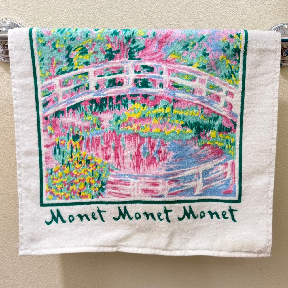 Vtg Hilasal Monet Water Lilies Japanese Bridge Cotton Decorative 2 Hand Towels
